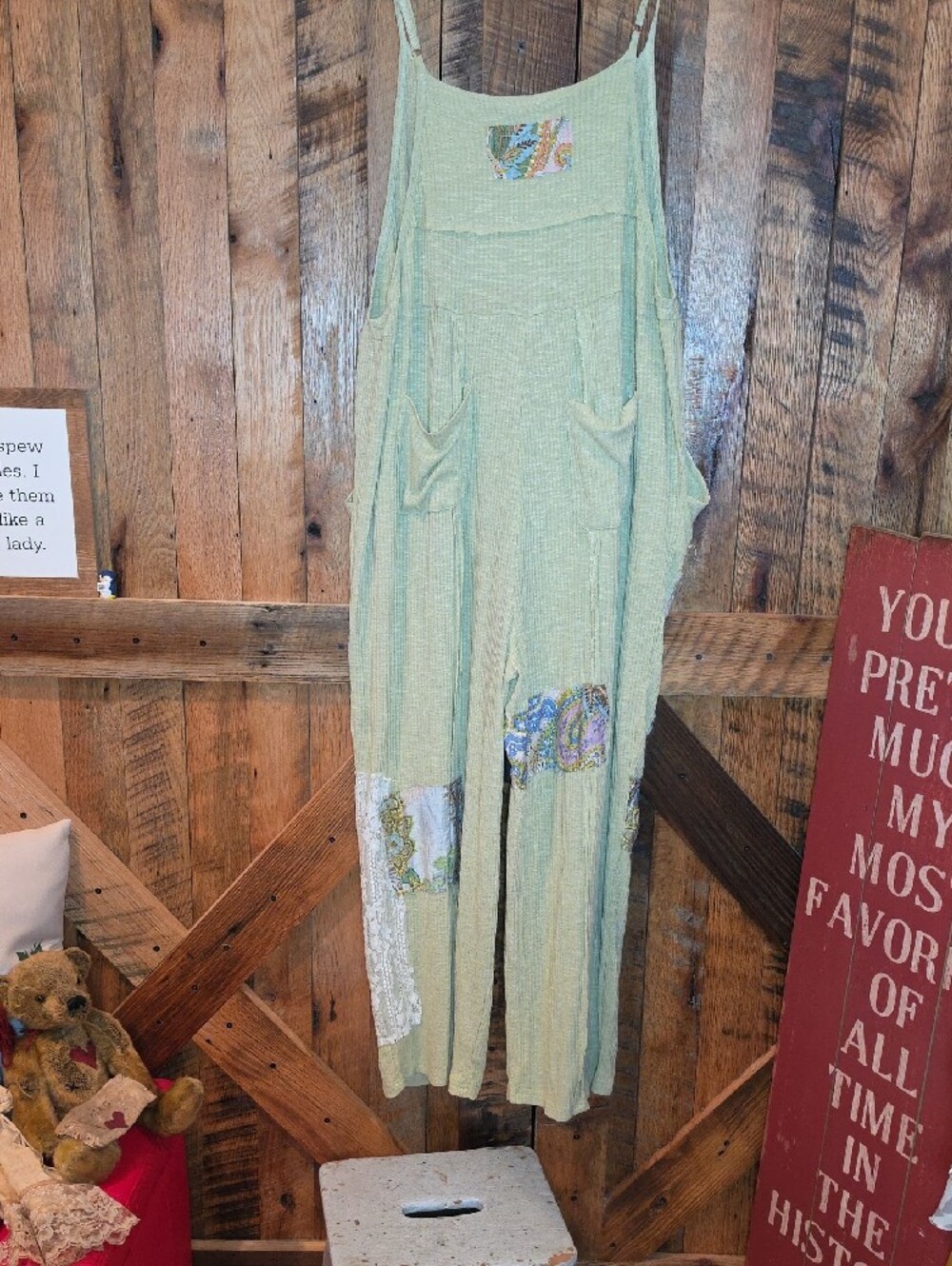 177p POL Light Green Paisley Patchwork Sleeveless Romper Jumpsuit - Picture 14 of 14